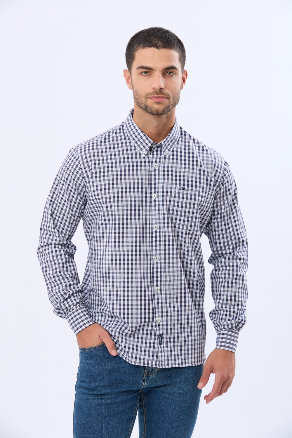 CAMISA SPORT A CUADROS Celeste