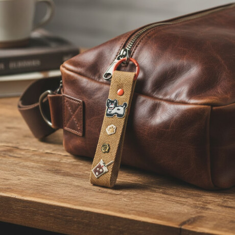 Llavero cinta con diseño Gatito y Café Marron