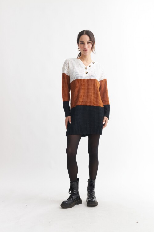 Sweater franjas horizontales MARRON
