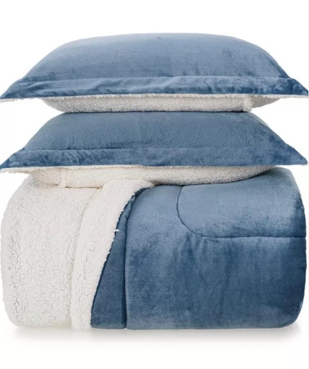 Acolchado Terciopelo y Corderito KARSTEN c/porta Almohada KING - Sonata Azul 