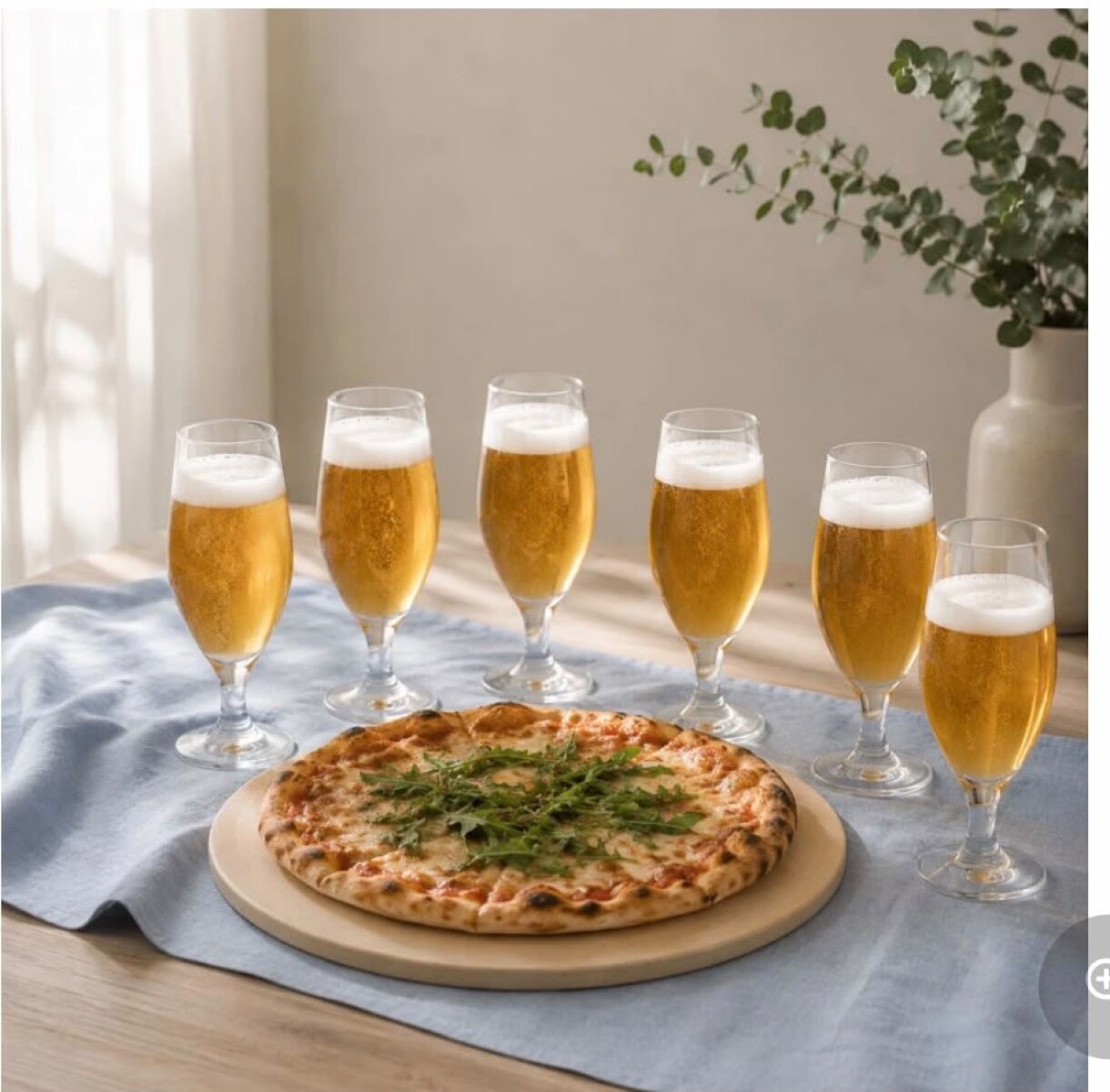 Combo Piedra Redonda de Pizza y Set de 6 Vasos Cerveceros para Compartir 
