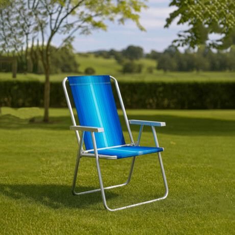 Set Silla Playa Alum 120Kg + Mesa Lateral Divisiones Mor Celeste/azul