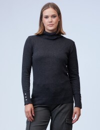 Polera Manga Botones GRIS OSCURO
