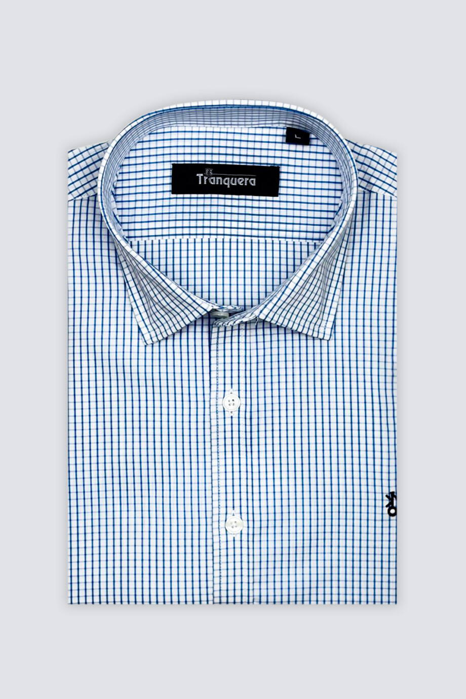 Camisa de Hombre Premium Cuello s/Botones Cuadros Azules 2