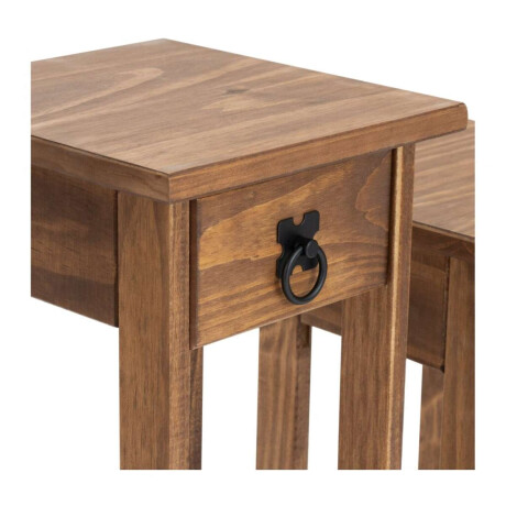 Conjunto Set De Mesas Pedestal Madera Maciza Linea Mexicana Oscuro