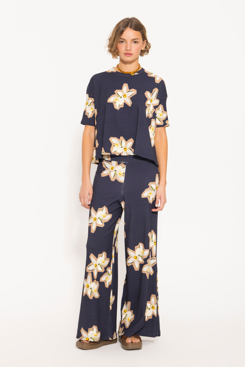 PANTALON FLOWER Azul Marino