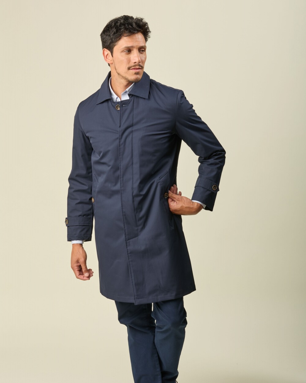 Gabardina Algodón Azul