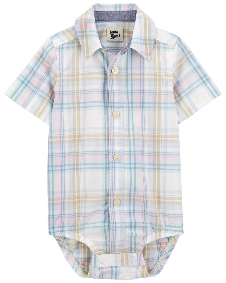 Body de algodón, tipo camisa, diseño a cuadros 