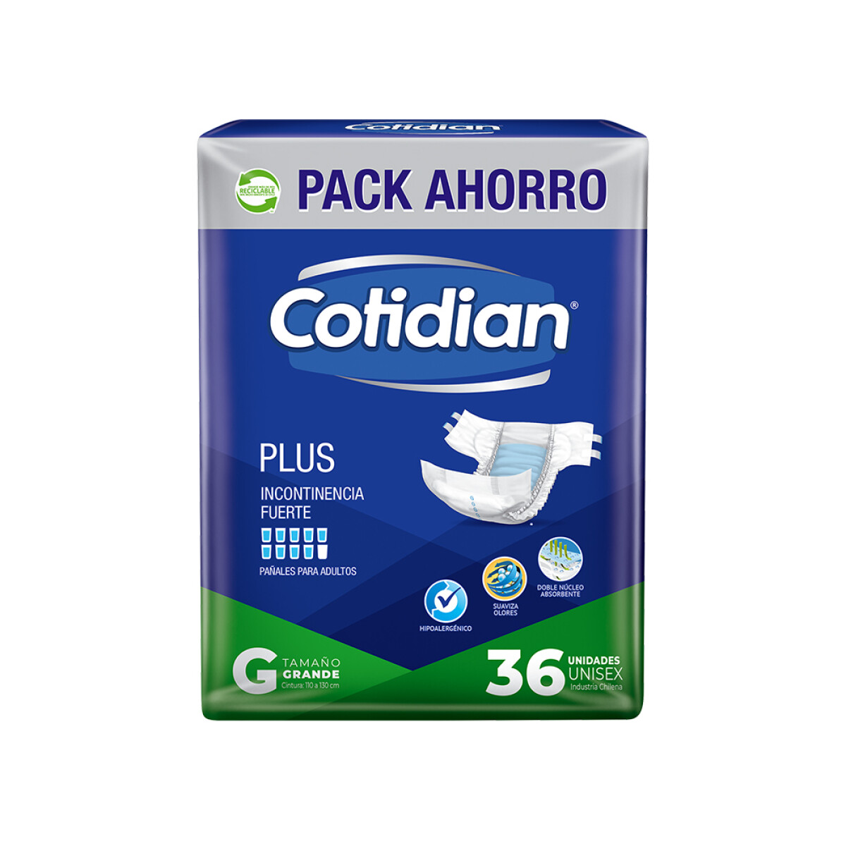 Pañales Cotidian Plus Talle G 36 Uds. 