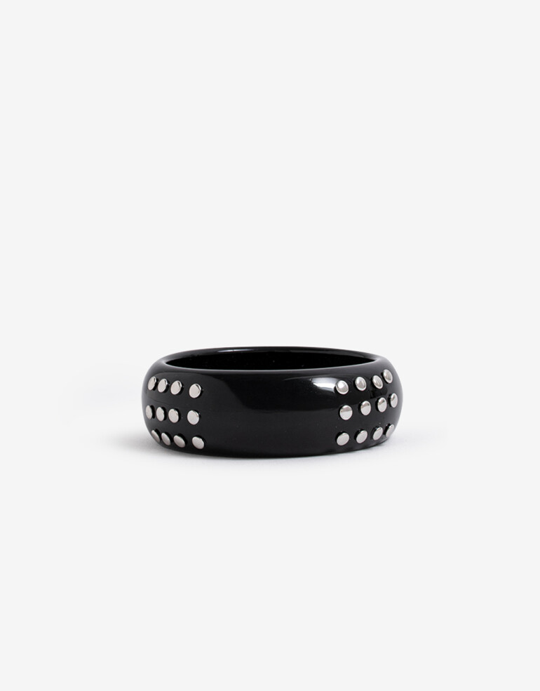 Brazaletes Acrilico Brazalete Resina Y Tachas - Plateado Rodio