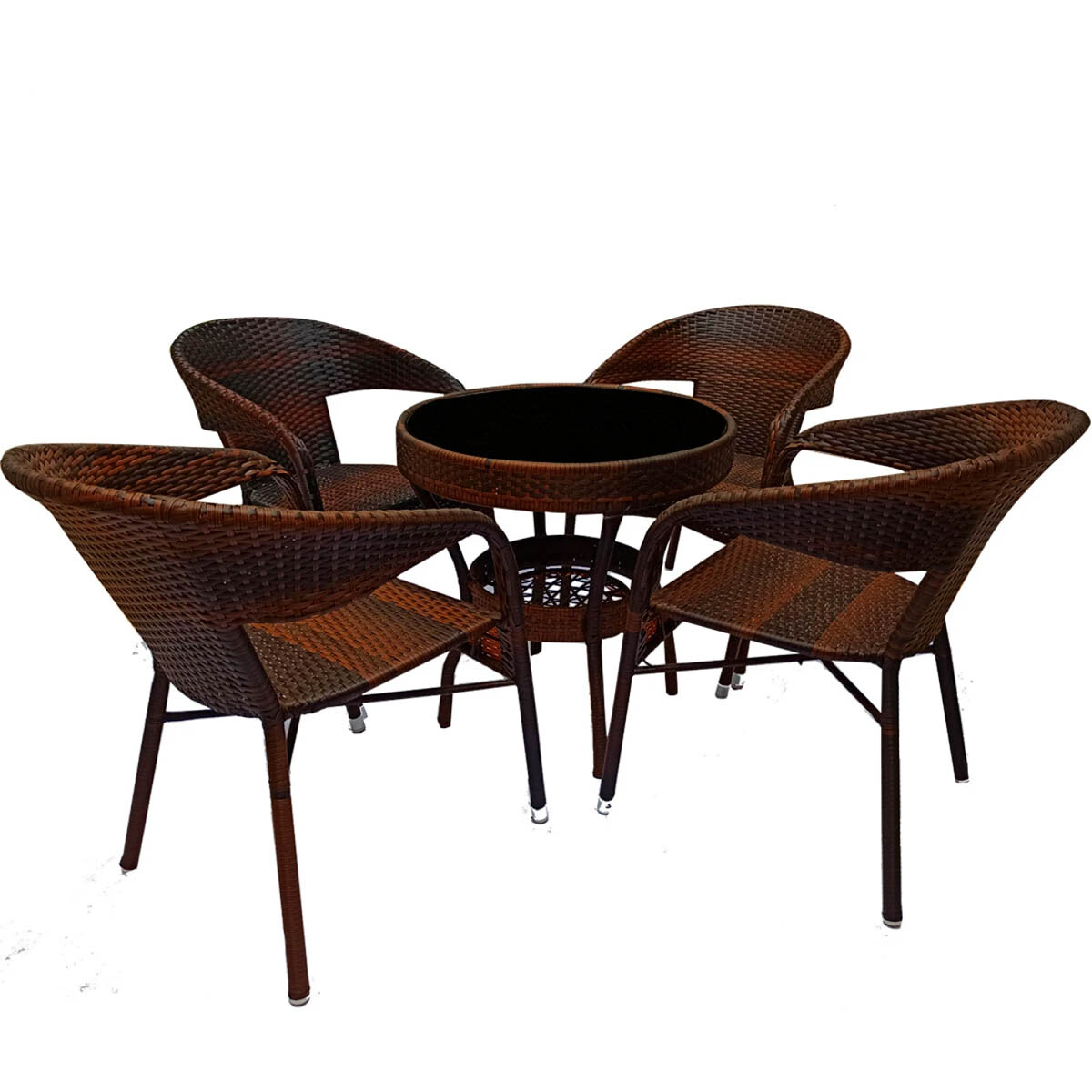Juego de Jardin Mesa + 4 Sillas Simil Rattan Exterior - Negro 