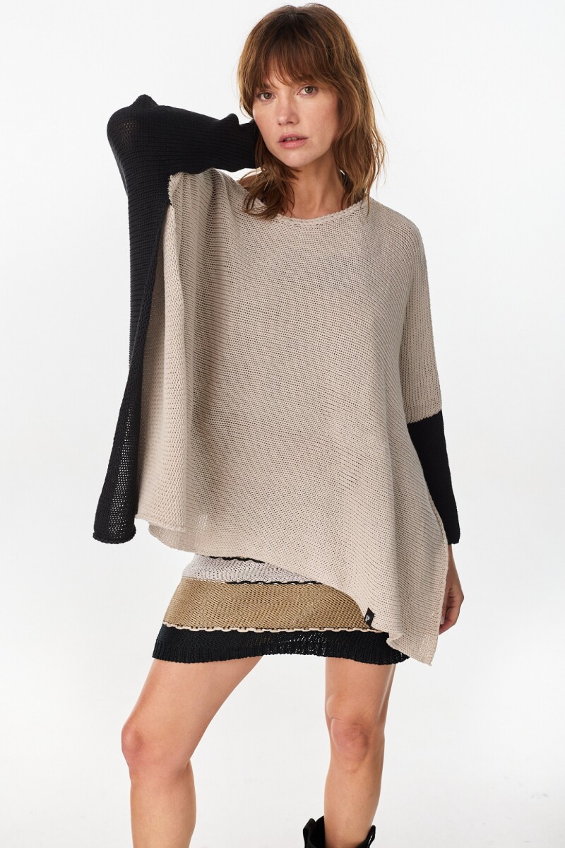 Poncho Misuna Negro/Beige