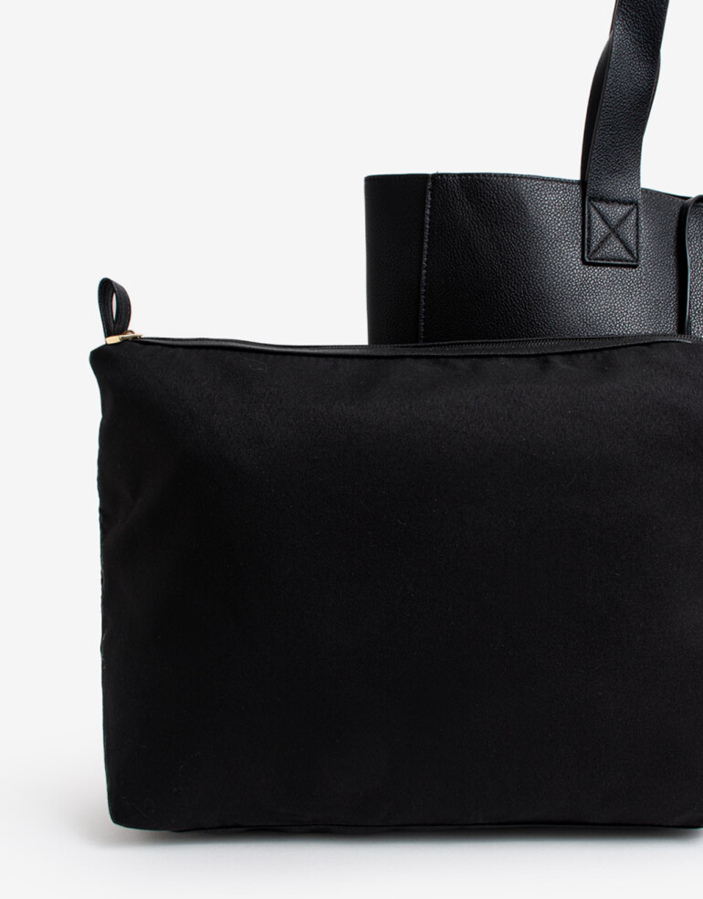 Shopper Shopper Reversible Con Doble Asa De Mano Y Hombro. - Negro