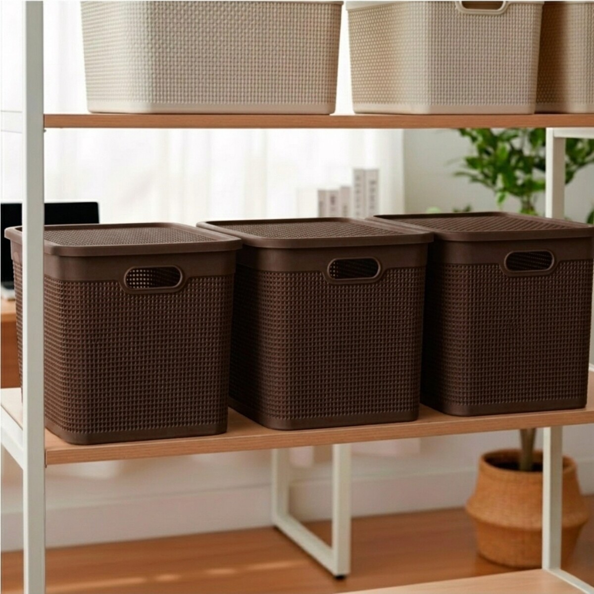 Set x3 Caja simil ratán 40 lts - TABACO 