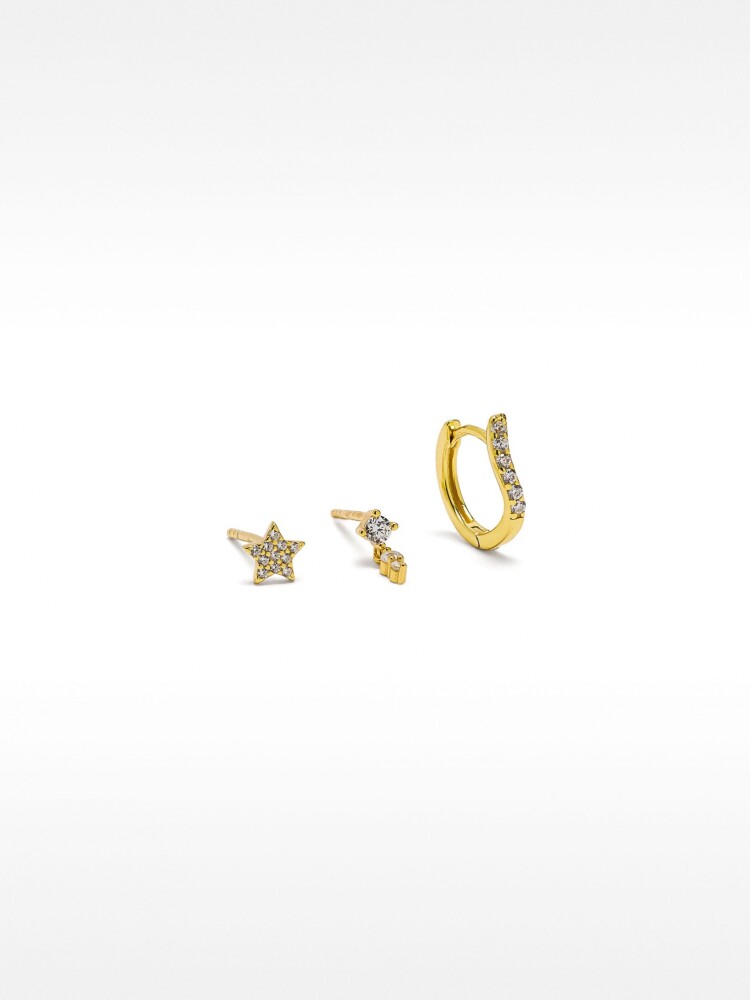 Set De Pendientes Con Circonitas - Plata De Ley 925 dorado