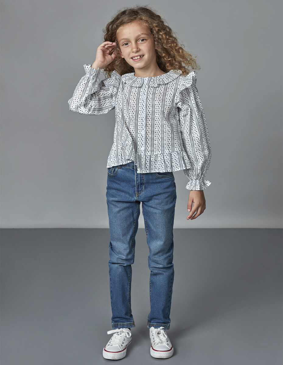Camisa Con Volantes De Florescitas - Crudo 