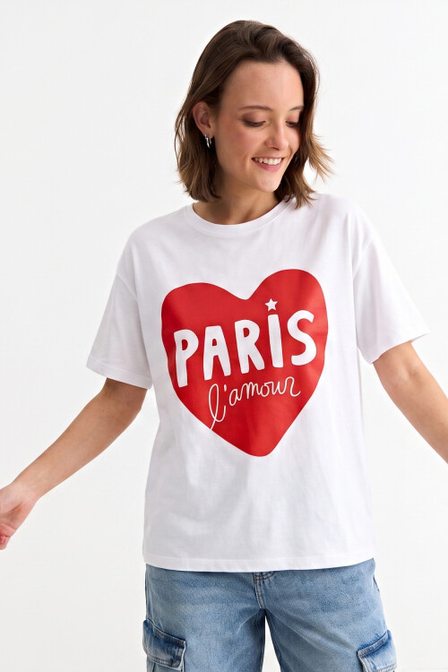 Remera m/c estampada colección Paris BLANCO Y ROJO