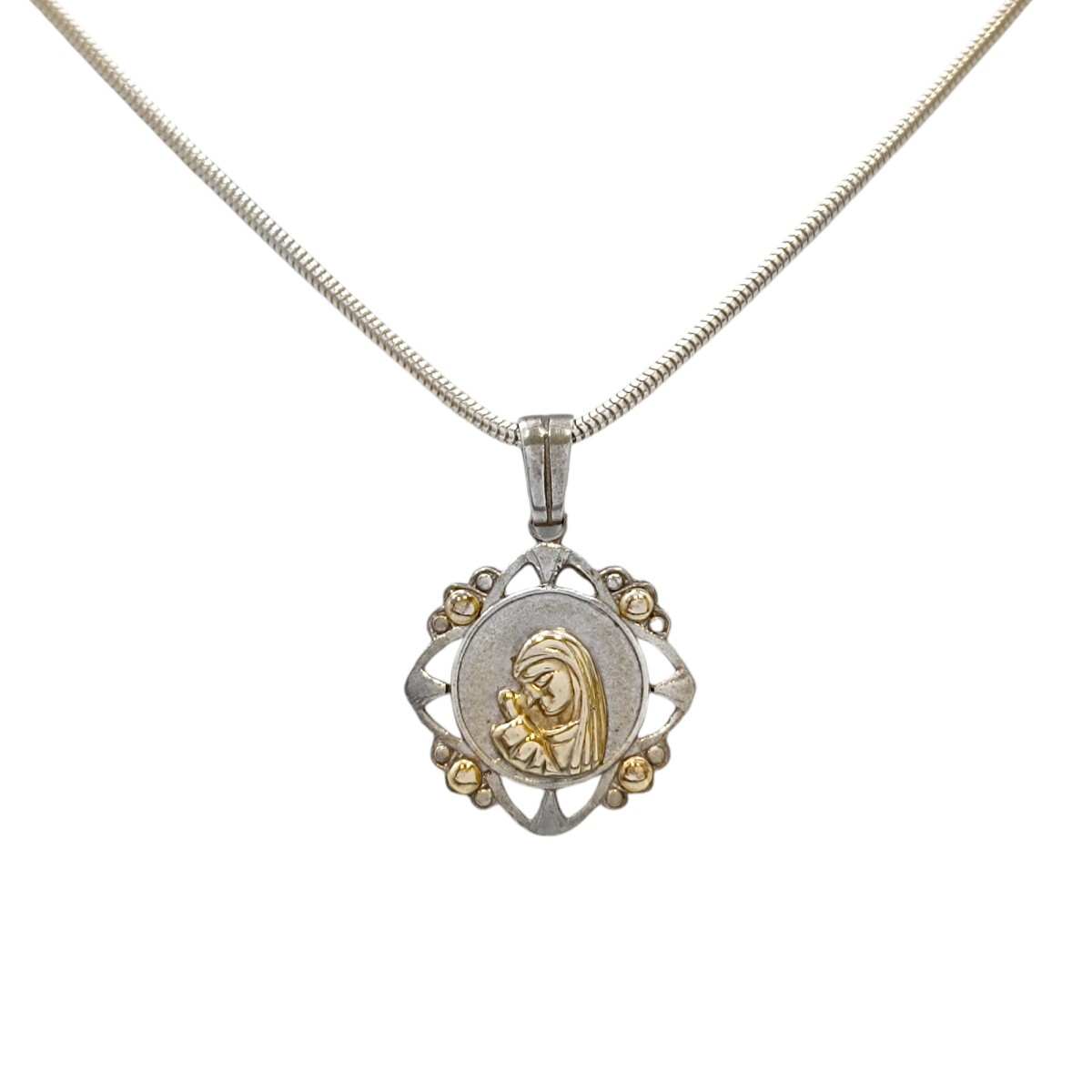 Dije Medalla Virgen Niña Rombo-Plata y oro- Sin piedra- CP5004 - sinpiedra 