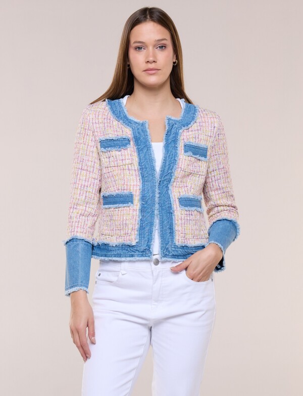 Chaqueta Tweed Multicolor Con Detalles Denim ROSA/MULTI