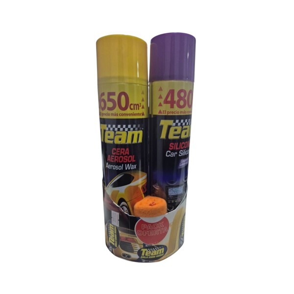 KIT DE CERA EN AEROSOL + SILICONA + FRANELA PARA AUTO TEAM Kit De Cera En Aerosol + Silicona + Franela Para Auto Team