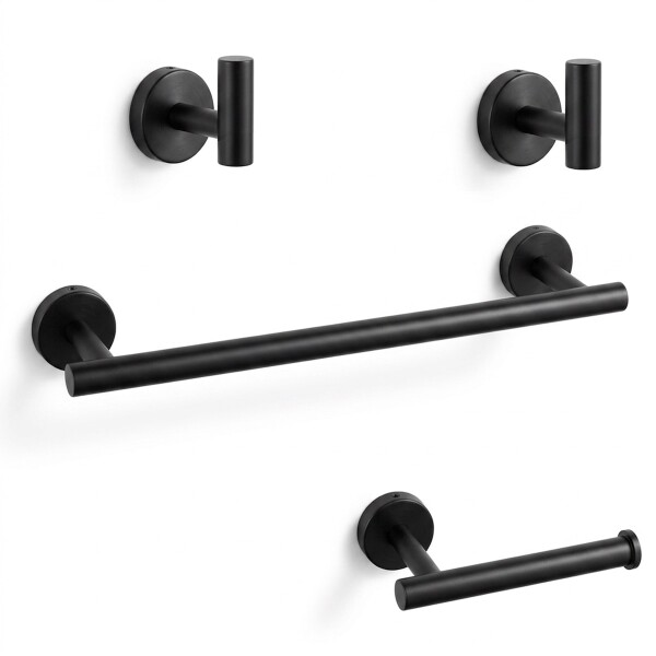 Set Accesorios De Baño Juego De 4 Piezas De Acero Inoxidable Percha Organizador Imback Color Negro Set Accesorios De Baño Juego De 4 Piezas De Acero Inoxidable Percha Organizador Imback Color Negro