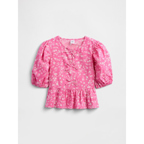 V-W PUFF SLV TOP PINK FLORAL