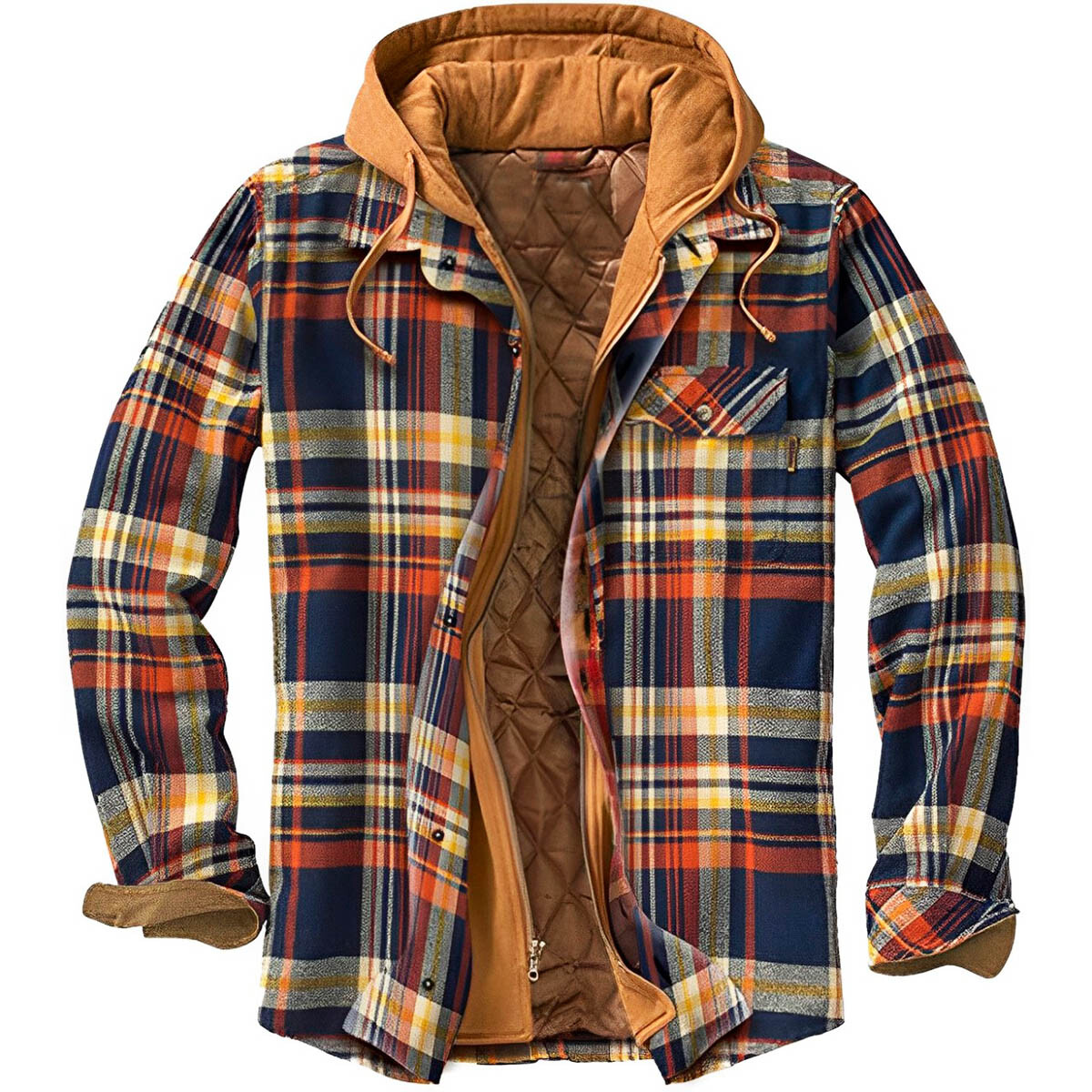Campera Camisa Abrigo Leñadora Capucha Doble Cierre - Marron 