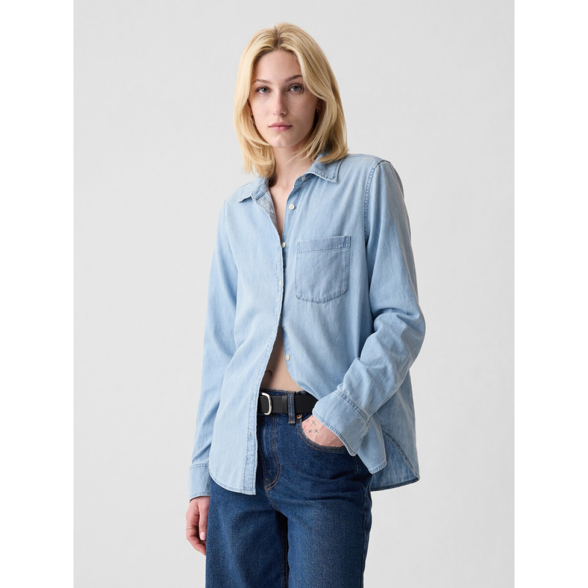 LS DENIM PERFECT SHIRT - LIGHT WASH 