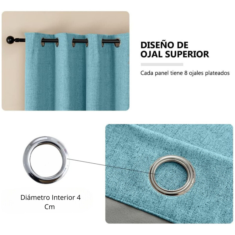 Cortina 2 Paños 106 X160 Cm Textura Lino Celeste
