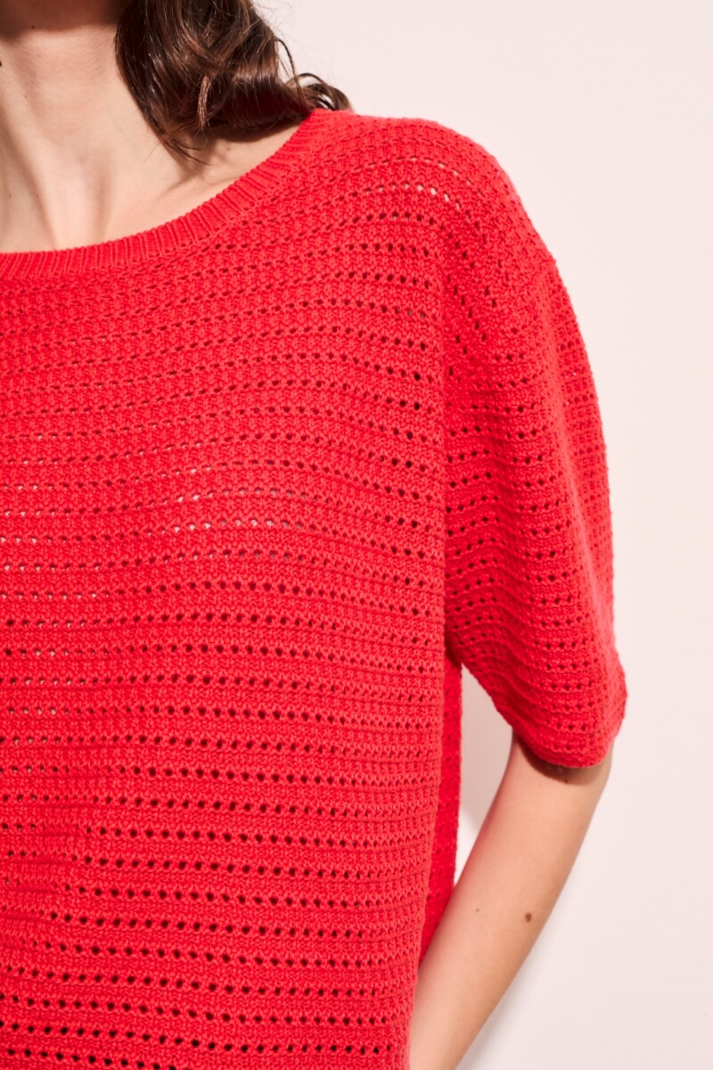 Sweater Texturado Algodon Rojo