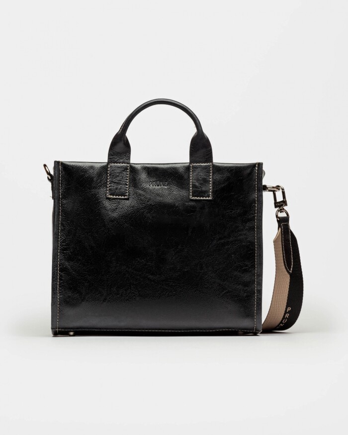 Cartera de Mano Capri En Cuero Liso Negro