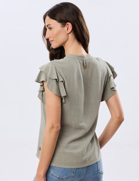 CAMISA DE LINO CON VOLADOS Verde