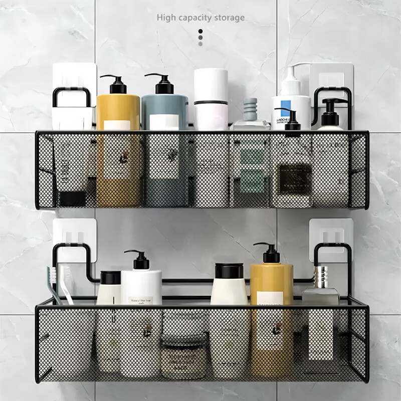 Estante Organizador Repisa De Baño Con Adhesivo De Metal Negro Estante Organizador Repisa De Baño Con Adhesivo De Metal Negro