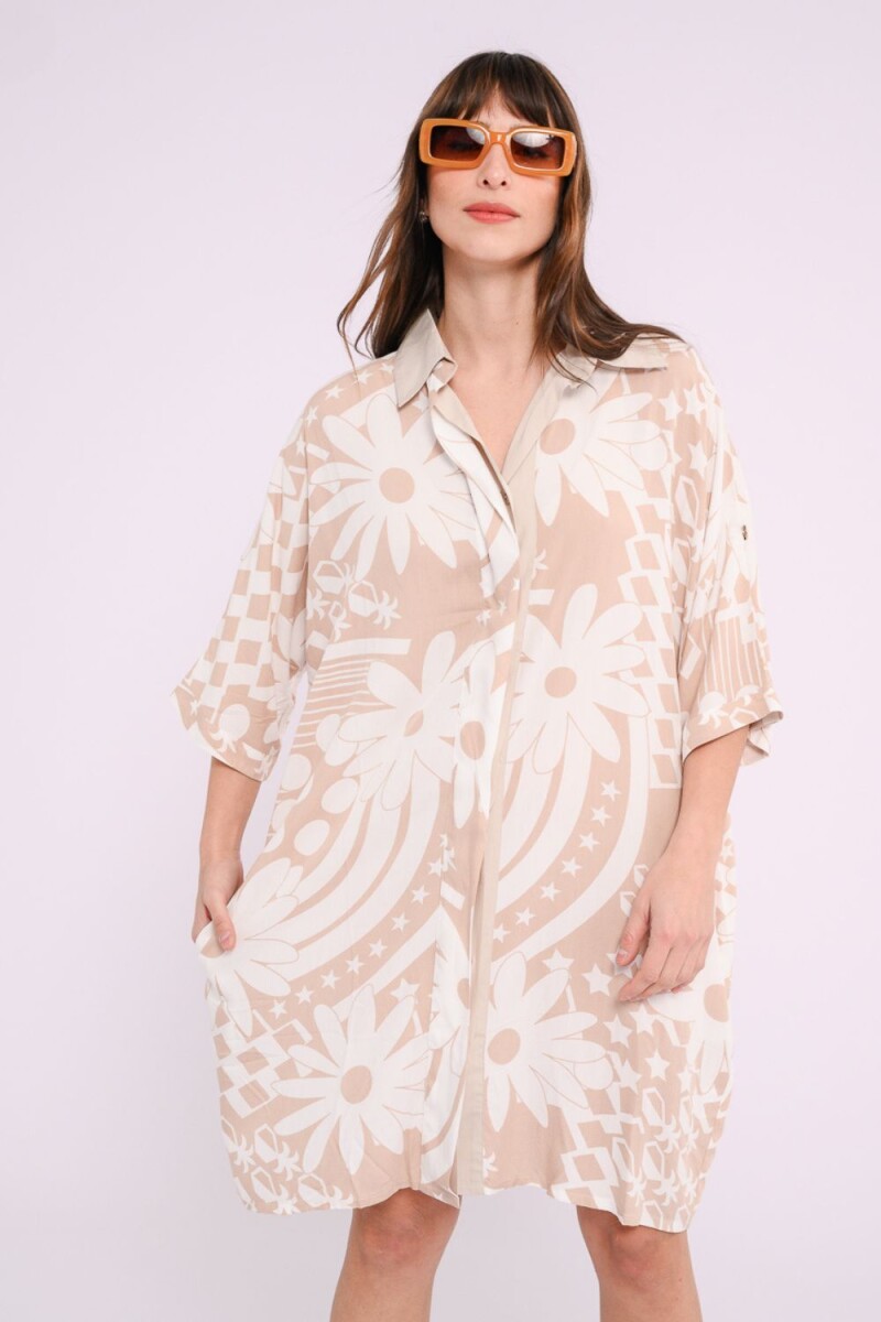 Vestido camisero - Beige 