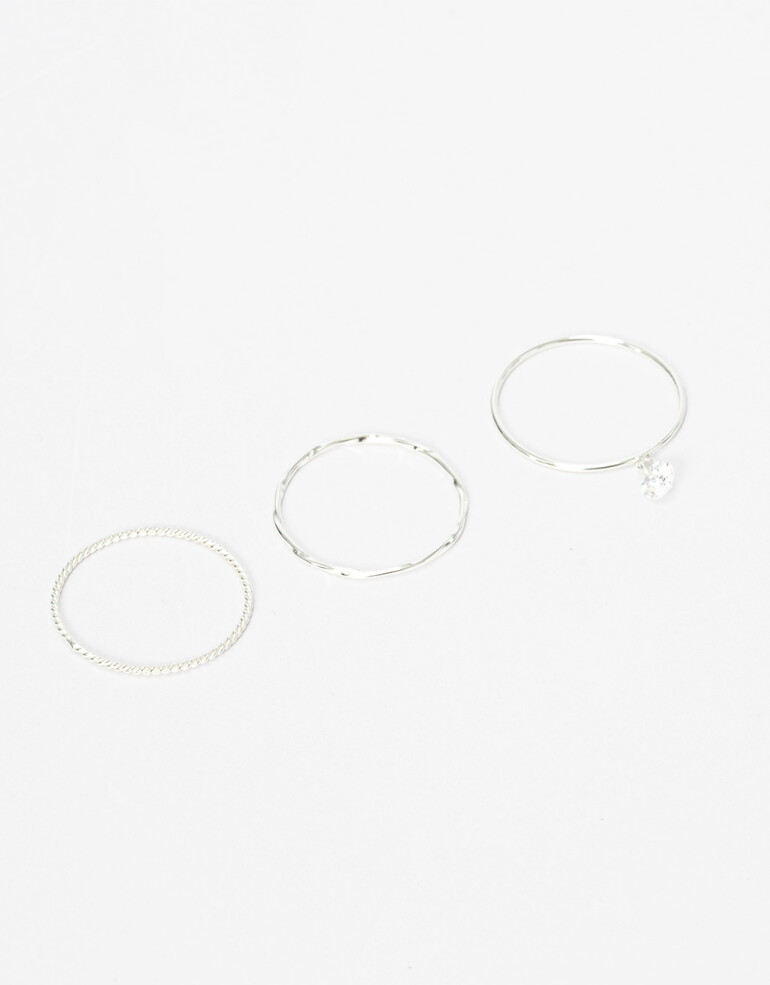 Sets Anillos Strass Set De Anillos En Plata 925 Y Cubic - Plateado