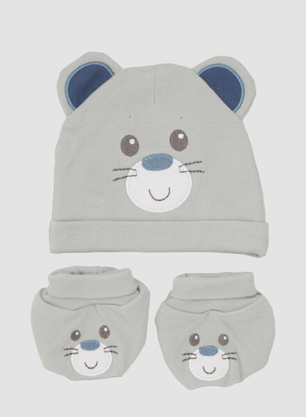 Pack gorrito y medias oso Gris