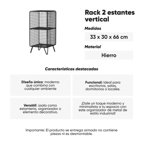 Rack dos estantes vertical Negro