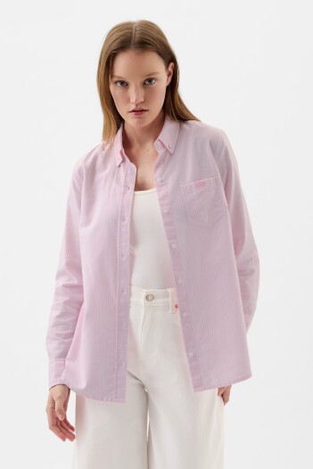 Camisa Con Bolsillo Logo Gap Mujer Pink Stripe 8172-1
