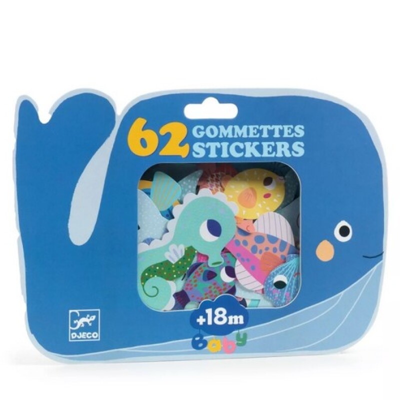 DJ0005 Set De 62 Stickers Para Bebés +18m Djeco - Sea Animals