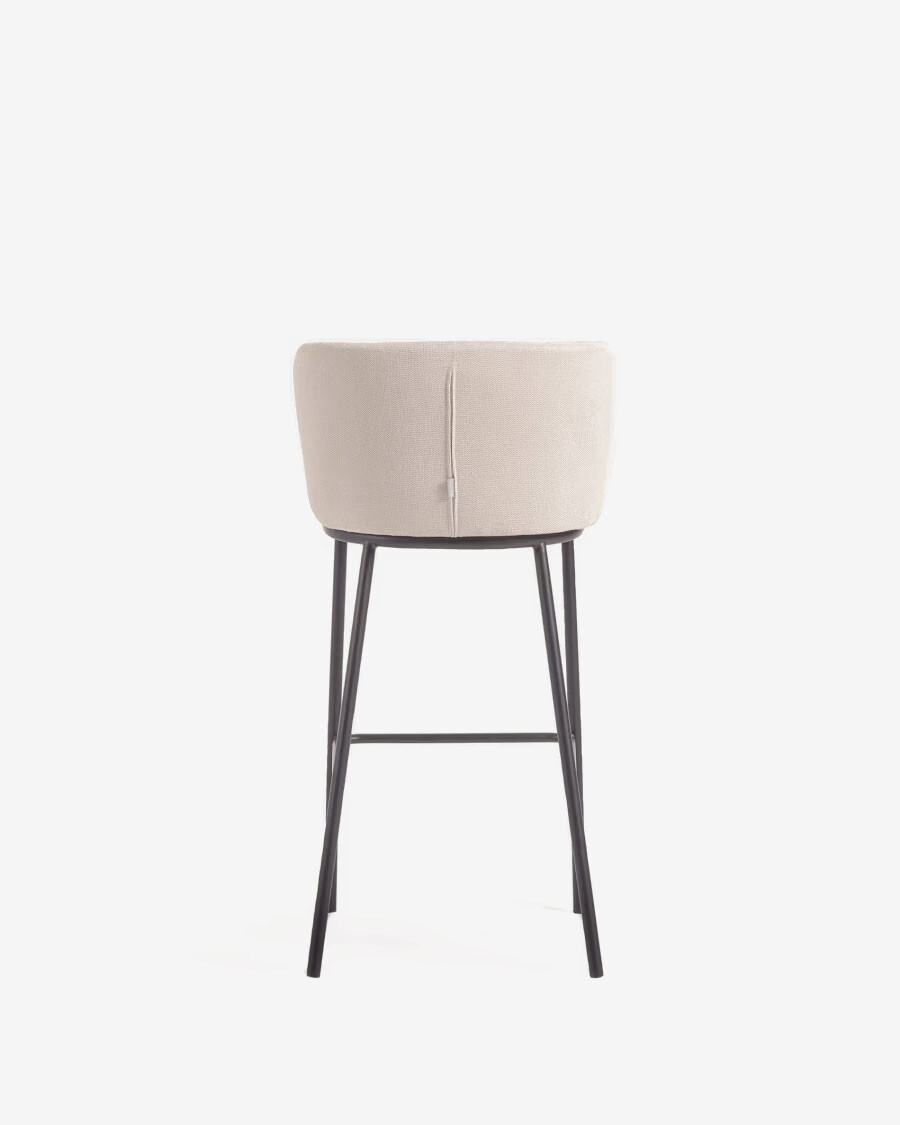 Taburete Ciselia de chenilla beige y acero negro altura 75 cm