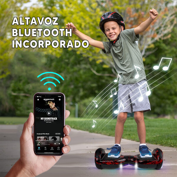 Combo De Skate Eléctrico 6.5" Con Luces Y Bluetooth + Asiento Para Hoverboard NEGRO