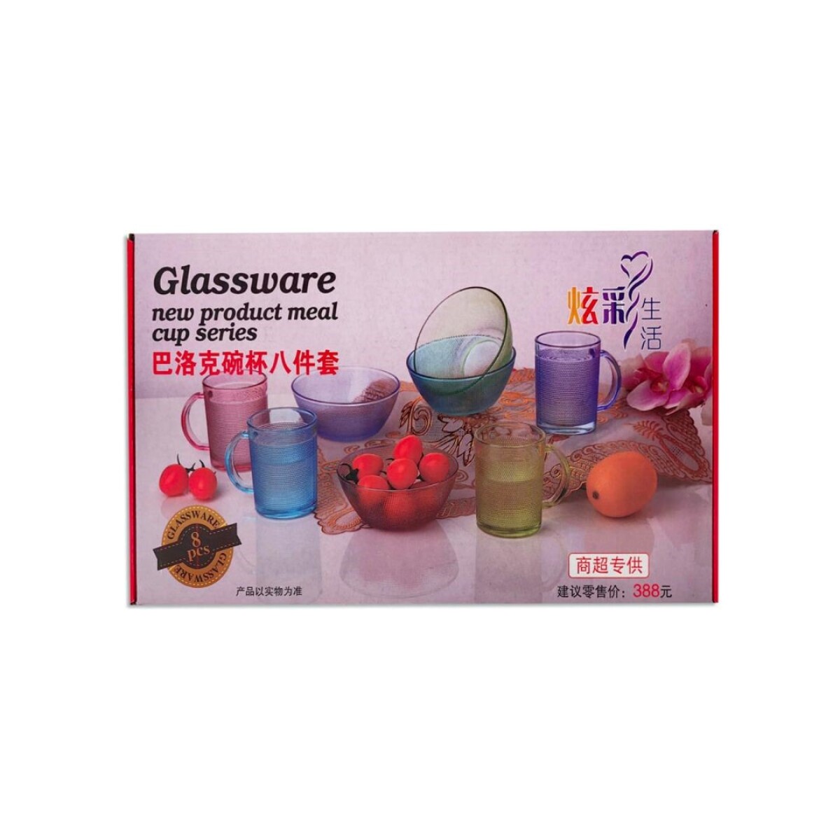 SET DE BOWLS Y TAZAS DE VIDRIO 8 PIEZAS 