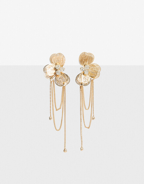 Aros Colgantes Largos Metal Aros Colgantes De Flor Metal - Dorado