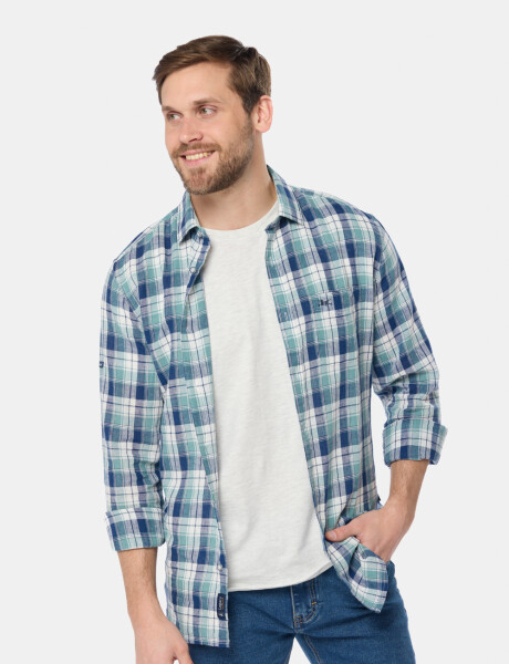 CAMISA DE LINO A CUADROS Verde
