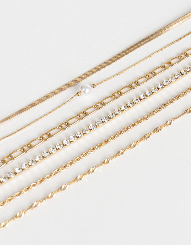 Pulseras Flexibles Sets Multi Cadenas Set De Pulseras Con Strass - Dorado