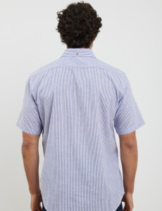 012611 CAMISA HARRINGTON LABEL Azul Melange / Blanco