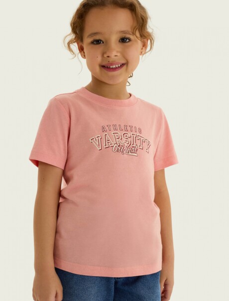 CAMISETA BÁSICA INFANTIL CON ESTAMPA ROSA