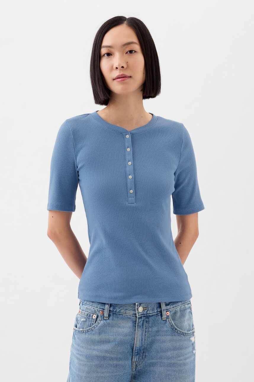 Remera Manga Corta Con Botones Mujer Soft Cornflower