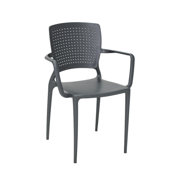 Silla grafito SAFIRA respaldo calado c/ posabrazos -TRAMONTINA TD0592