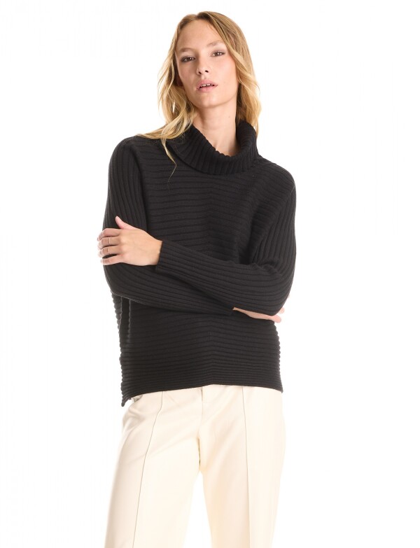 Buzo Acanalado Cuello Alto NEGRO